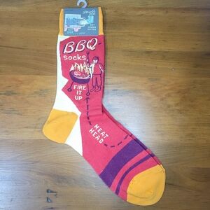 Sock Blue Q Crew Men Women BBQ Grill Meat Head Steak Fire it Up Red NEW 🔥